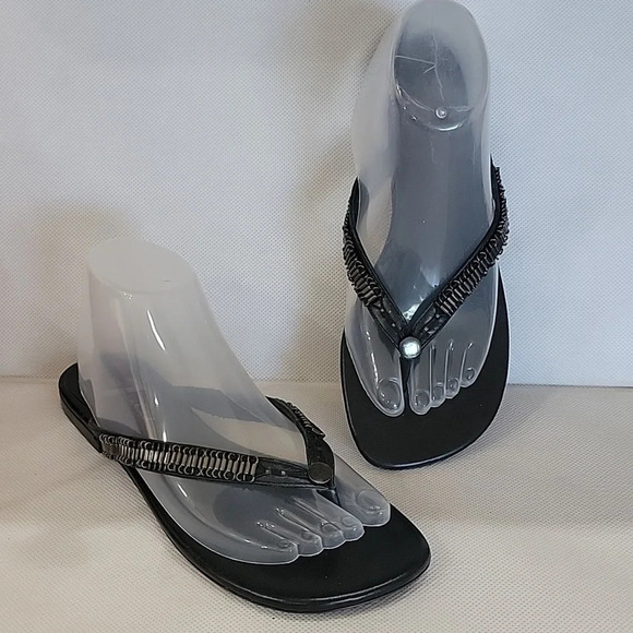 7‎ FOR ALL MAN KIND BLACK SANDALS FLIP FLOPS (sz 8) - Picture 1 of 4